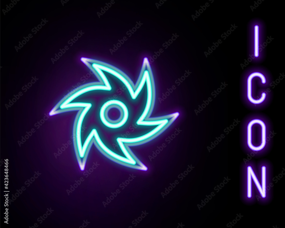 Obraz premium Glowing neon line Tornado icon isolated on black background. Cyclone, whirlwind, storm funnel, hurricane wind or twister weather icon. Colorful outline concept. Vector