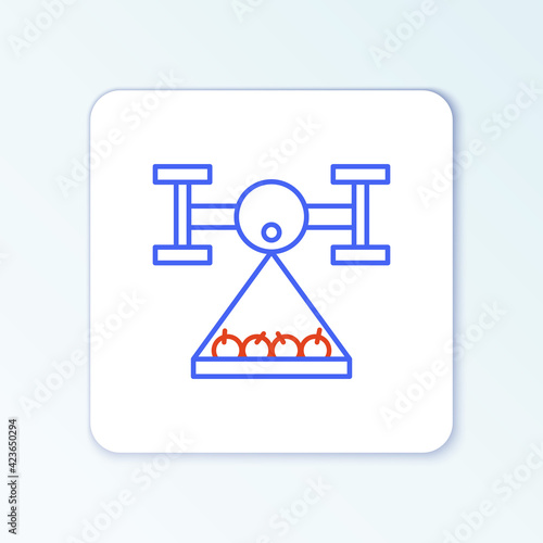 Line Smart farm with drone control collects harvest icon isolated on white background. Innovation technology for agricultural company. Colorful outline concept. Vector