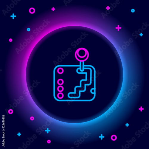 Glowing neon line Gear shifter icon isolated on black background. Transmission icon. Colorful outline concept. Vector