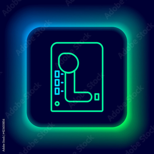 Glowing neon line Gear shifter icon isolated on black background. Transmission icon. Colorful outline concept. Vector