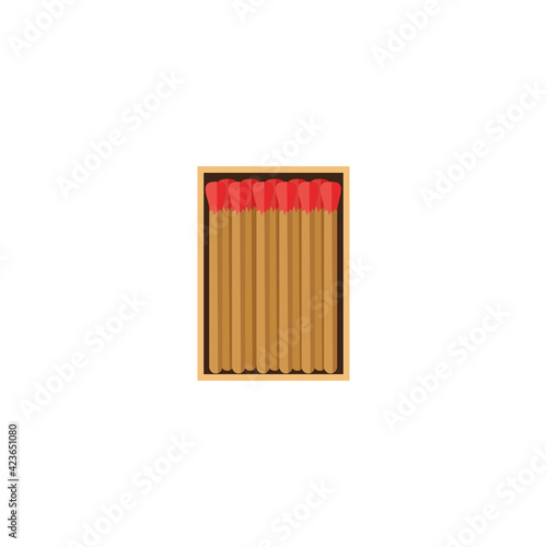 Safety wooden flammable matches in matchbox flat vector illustration isolated.