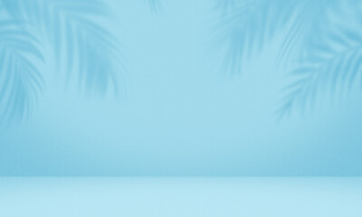 Empty palm shadow blue color texture pattern cement wall background.