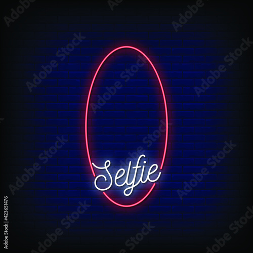Selfie Neon Signs Style Text Vector