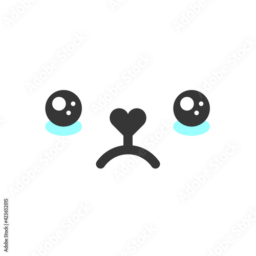 Sad crying kawaii cute emotion face, emoticon vector icon. Characters and emoji cartoon design