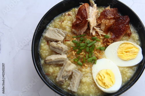 Freshly cooked Filipino food called Lugaw or rice porridge or congee