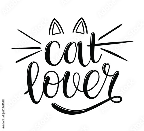 Cat lover handwritten sign. Modern brush lettering. Cute slogan about cat. Phrase for wall decor, poster design, postcard, t-shirt print or mug print. Meow power. Vector isolated illustration