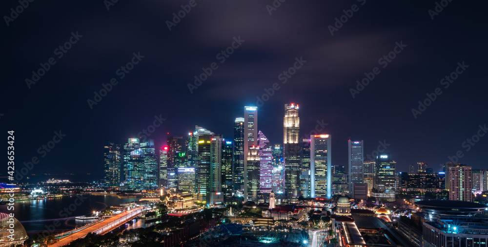 Night view at Singapore financial area.