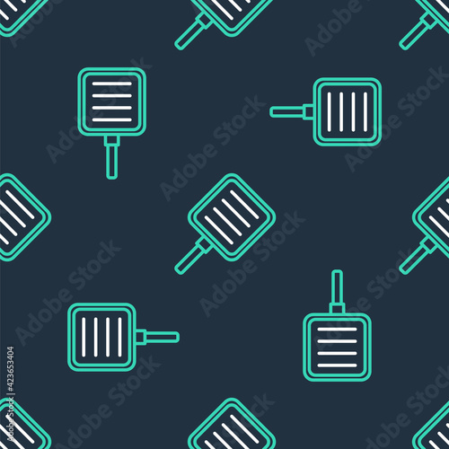 Line Frying pan icon isolated seamless pattern on black background. Fry or roast food symbol. Vector