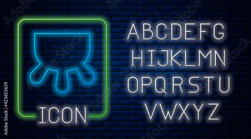 Glowing neon Udder icon isolated on brick wall background. Neon light alphabet. Vector