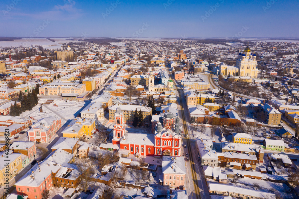 Aerial view of the Transfiguration church. Yelets city. Russia