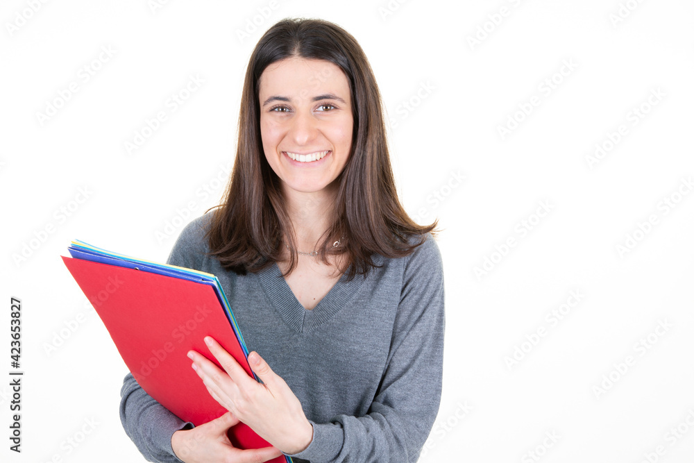 Portrait of executive smiling woman business girl student on white background Portrait of executive smiling woman business girl student on white background