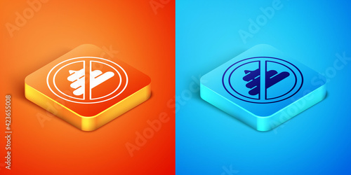 Isometric No shit icon isolated on orange and blue background. Vector