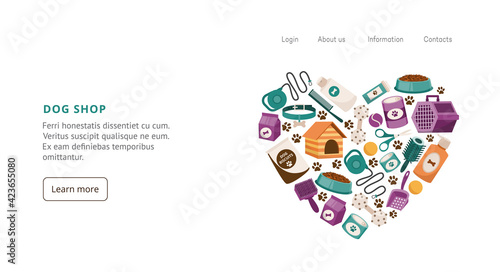 Landing page template for pet shop to sale goods and supplies for care dog