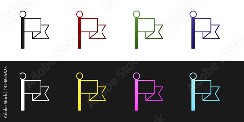 Set Flag icon isolated on black and white background. Victory, winning and conquer adversity concept. Vector
