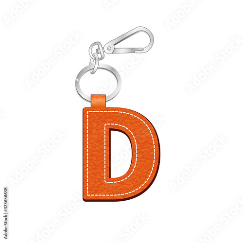 Letter D key chain, leather texture keychain, bag charm, key ring vector