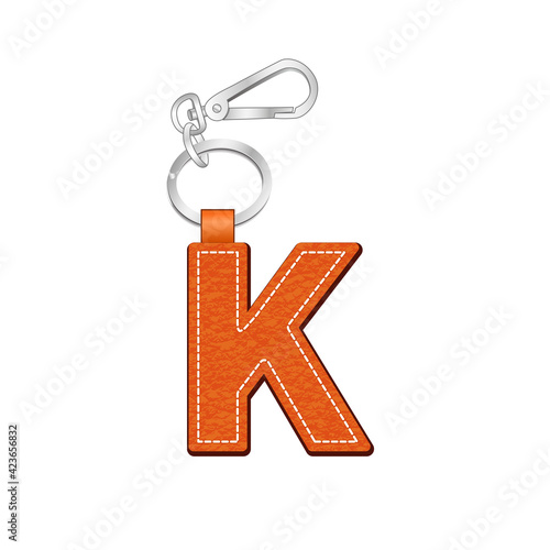 Letter K key chain, leather texture keychain, bag charm, key ring vector