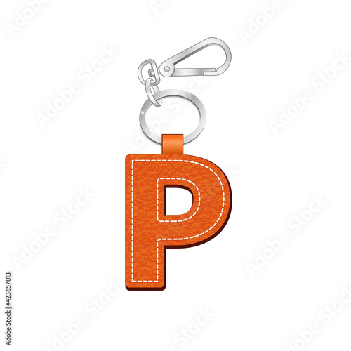 Letter P key chain, leather texture keychain, bag charm, key ring vector