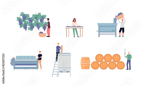 Wine making process on winery, production of traditional alcohol beverage.