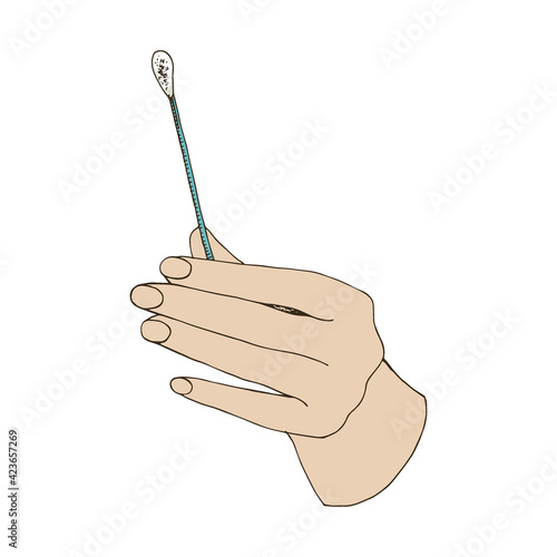 Coronavirus smear test. Cotton bud in hand