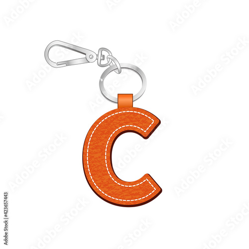 Letter C key chain, leather texture keychain, bag charm, key ring vector