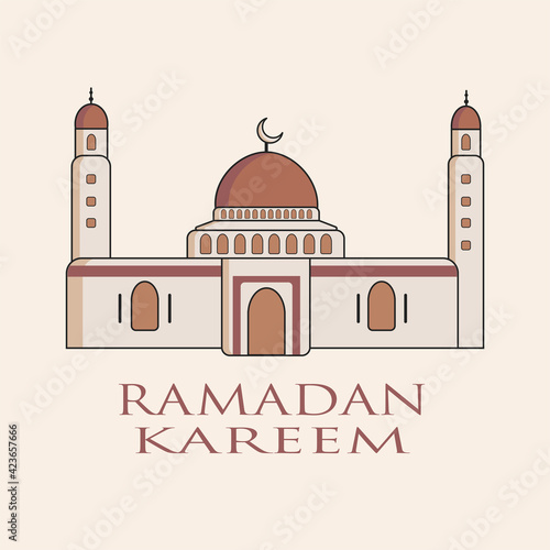 Ramadan Kareem with mosque for greeting card background