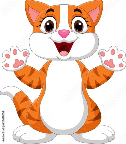 Cartoon funny cat on white background