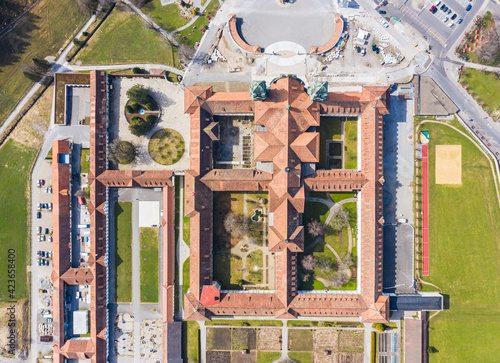 Top down view of the Benedictine Abbey in Einsiedeln in Canton Schwyz in Central Switzerland photo