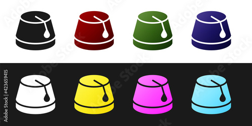 Set Turkish hat icon isolated on black and white background. Vector