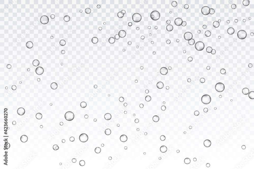 Air bubbles, oxygen, champagne crystal clear, isolated on a transparent background of modern design. Vector illustration of EPS 10. Air bubbles, oxygen, champagne crystal clear, isolated on a transparent background of modern design. Vector illustration of EPS 10.