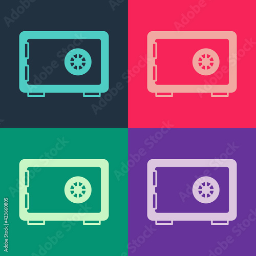 Pop art Safe icon isolated on color background. The door safe a bank vault with a combination lock. Reliable Data Protection. Vector