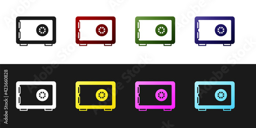 Set Safe icon isolated on black and white background. The door safe a bank vault with a combination lock. Reliable Data Protection. Vector