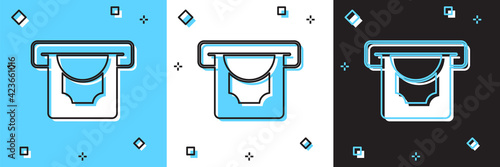 Set ATM - Automated teller machine and money icon isolated on blue and white, black background. Vector