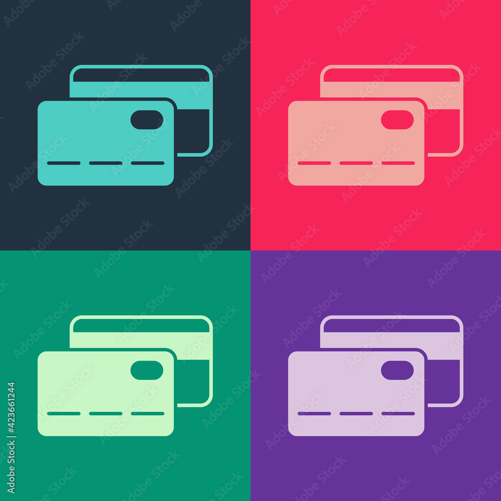 Pop art Credit card icon isolated on color background. Online payment. Cash withdrawal. Financial operations. Shopping sign. Vector Pop art Credit card icon isolated on color background. Online payment. Cash withdrawal. Financial operations. Shopping sign. Vector