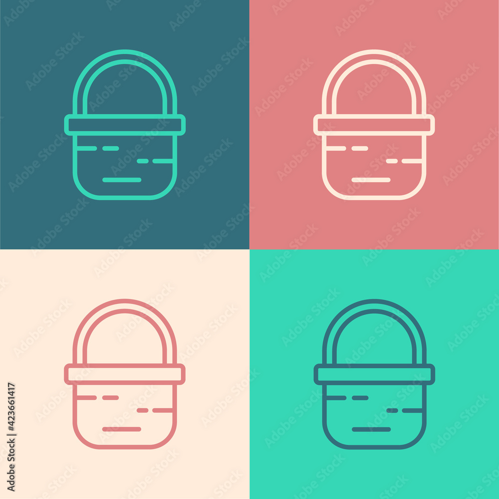 Pop art line Basket icon isolated on color background. Online buying concept. Delivery service sign. Shopping cart symbol. Vector Pop art line Basket icon isolated on color background. Online buying concept. Delivery service sign. Shopping cart symbol. Vector