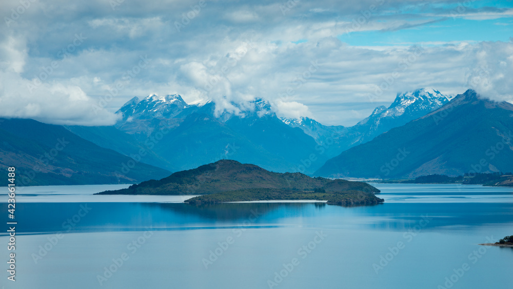 View of an island in the Lake Wakatipu from the Queenstown-Glenorchy Road