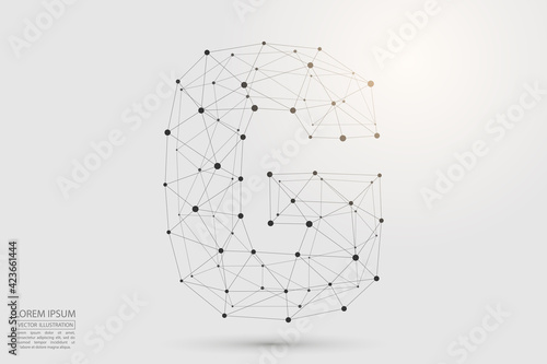 Abstract letters font is composed of three-dimensional triangles, lines, dots and spider webs of connections. Vector illustration eps 10.