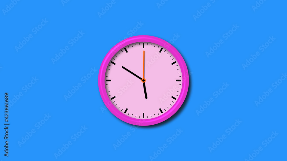 Amazing pink color counting down 3d wall cock icon on blue background Amazing pink color counting down 3d wall cock icon on blue background