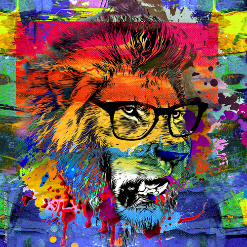 lion head in the night with glasses