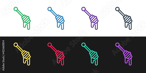 Set line Honey dipper stick icon isolated on black and white background. Honey ladle. Vector