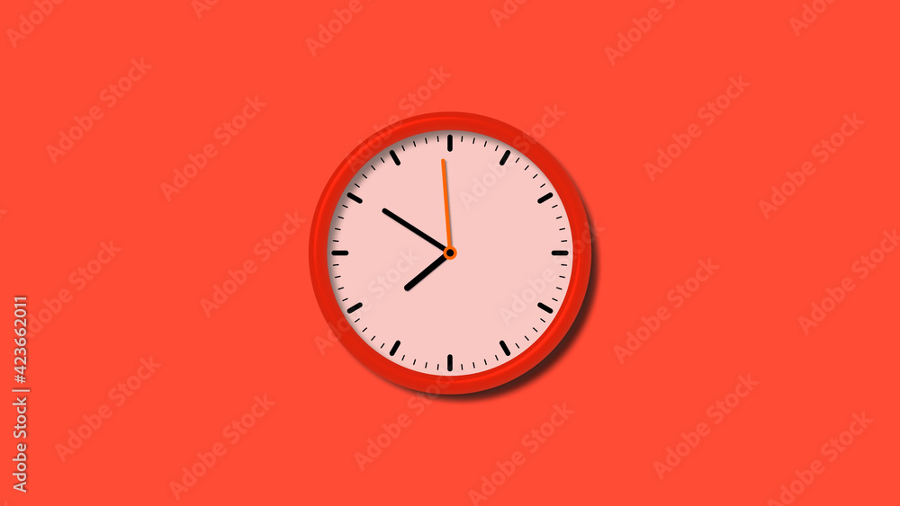 New red color counting down 3d wall clock icon on red background New red color counting down 3d wall clock icon on red background