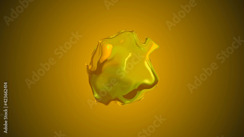 New shiny abstract 3d liquid on yellow background, Liquid icon