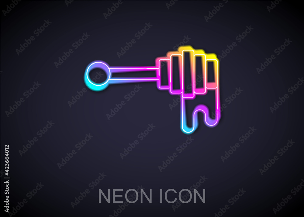 Glowing neon line Honey dipper stick with dripping honey icon isolated on black background. Honey ladle. Vector Glowing neon line Honey dipper stick with dripping honey icon isolated on black background. Honey ladle. Vector