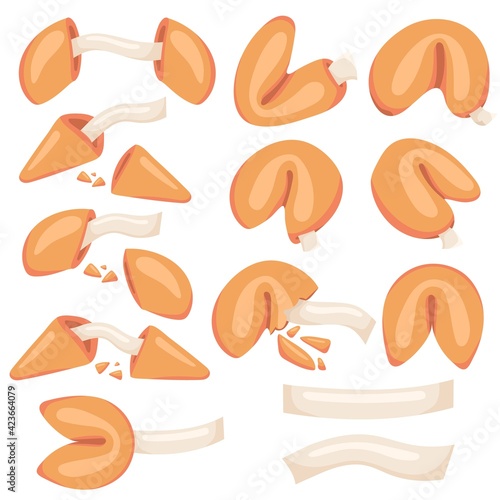 Hand drawn chinese fortune cookies with blank note inside. Vector illustration isolated on white background.