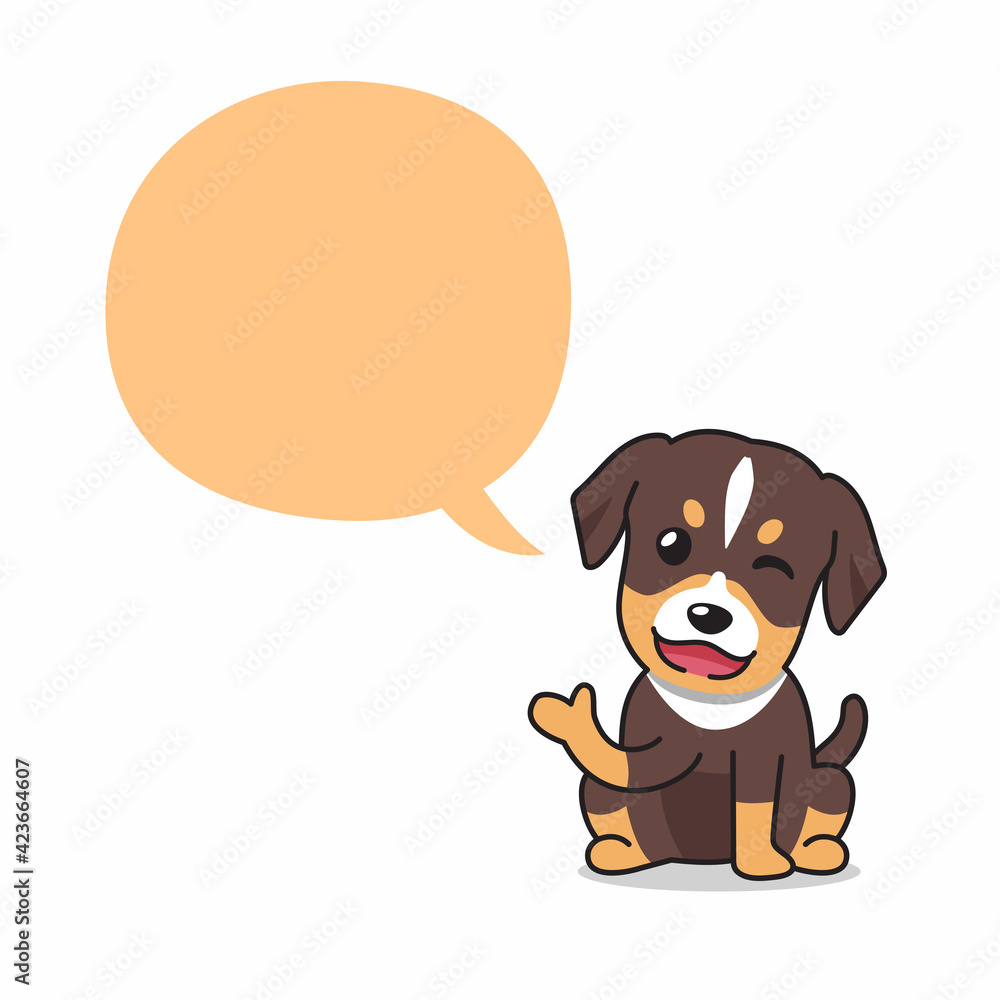 Cartoon character happy brown dog with speech bubble for design. Cartoon character happy brown dog with speech bubble for design.