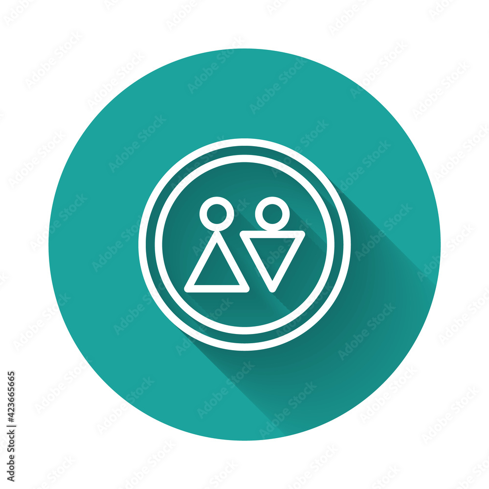 White line Toilet icon isolated with long shadow background. WC sign. Washroom. Green circle button. Vector White line Toilet icon isolated with long shadow background. WC sign. Washroom. Green circle button. Vector