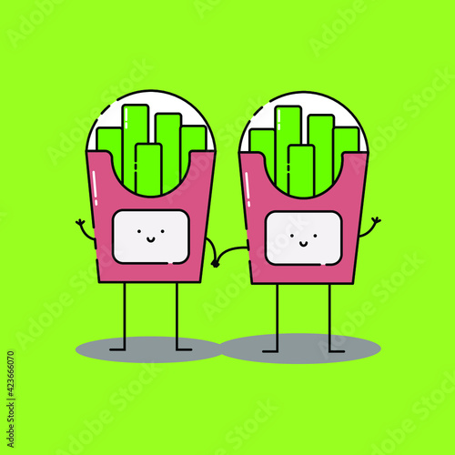 Cute two french fries Illustration. modern simple food vector icon, flat graphic symbol in trendy flat design style. food character