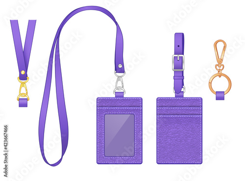 leather id card holder, business card case with neck strap