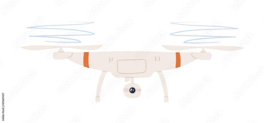 Drone or quadcopter with camera and rotating propellers. Military UAV ...