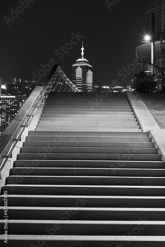 Fototapeta Naklejka Na Ścianę i Meble -  Modern stairway in downtown of Hong Kong city at night