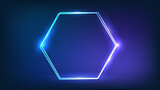 Neon double hexagon frame with shining effects